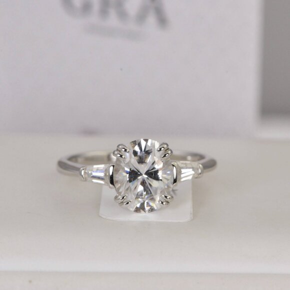 Certified Oval Cut 925 Sterling Real Moissanite Ring - Picture 4 of 7